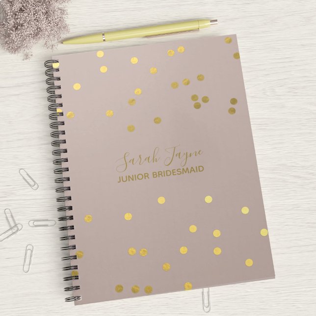 Bridal Party Notebook Junior Bridesmaid Edition (A pretty blush pink notebook with faux gold confetti suitable for any member of your bridal party)