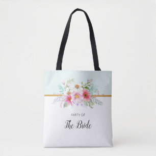 Bridal Party Pink and Pale Turquoise Spring Floral Tote Bag