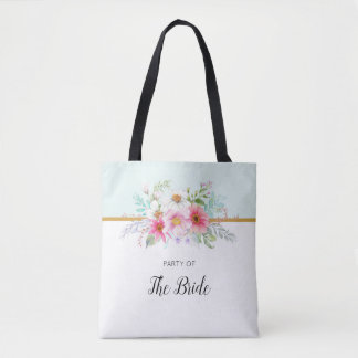 Bridal Party Pink and Pale Turquoise Spring Floral Tote Bag