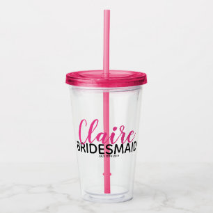 Bridal Party Pink Bridesmaid Name On Drink Bottle Acrylic Tumbler