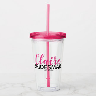 Bridal Party Pink Bridesmaid Name On Drink Bottle Acrylic Tumbler