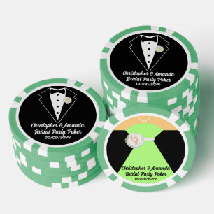Bridal Party Poker Black Tuxedo & Sage Green Dress Poker Chips