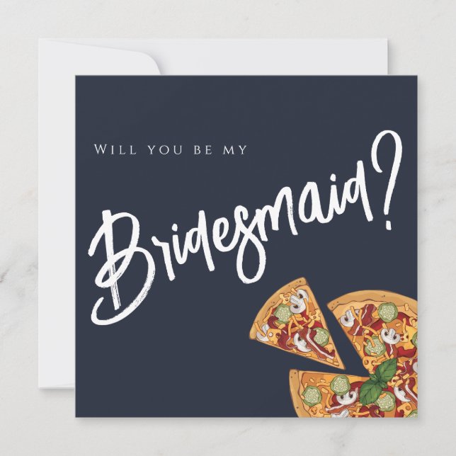 Bridal Party Proposal Navy Blue PIZZA Wedding Invitation (Front)