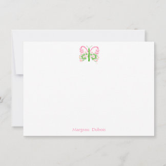 Bridal Pink Butterfly Personalised Note Card
