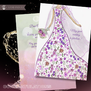 Bridal Purple Wildflower Gown Congratulations  Holiday Card