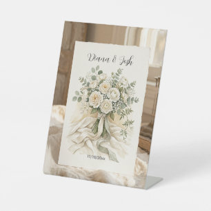 Bridal Rose Bouquet Wedding Floral Thank you Card Pedestal Sign