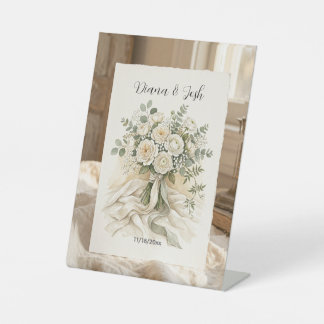 Bridal Rose Bouquet Wedding Floral Thank you Card Pedestal Sign