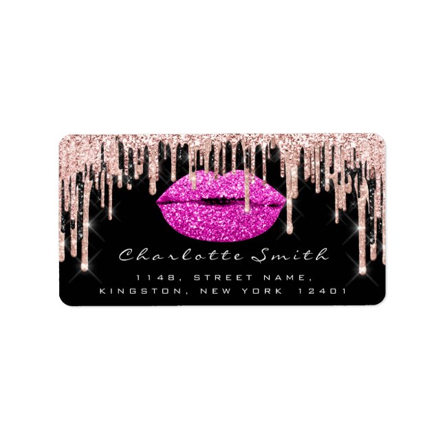 Bridal RSVP Kiss Rose Lips Pink RoseGlitter Makeup Label (Front)