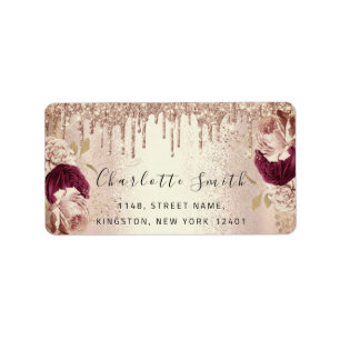 Bridal RSVP Wedding Drips Floral Rose Marsala Glam Label