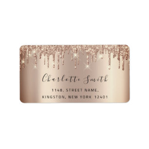 Bridal RSVP Wedding Drips Rose Gold Glitter Sparkl Label