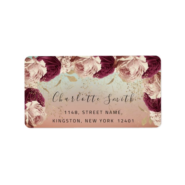 Bridal RSVP Wedding Event Floral Rose Marsala Blue Label (Front)