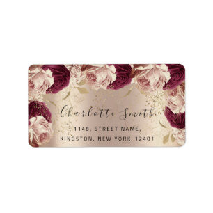 Bridal RSVP Wedding Pink Floral Rose Marsala Label