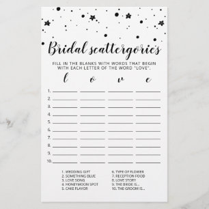 Bridal Scattergories editable game Bridal Shower