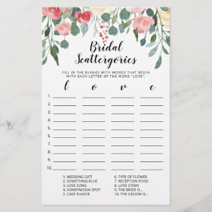 Bridal Scattergories editable game Bridal Shower