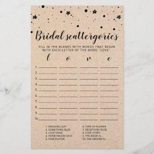 Bridal Scattergories editable game Bridal Shower