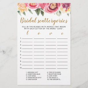 Bridal Scattergories editable game Bridal Shower