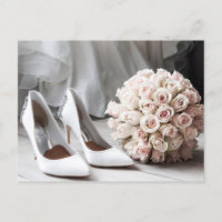 Bridal Shoes and Rose Bouquet Wedding Day 