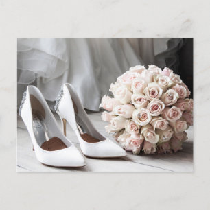Bridal Shoes and Rose Bouquet Wedding Day  Postcard