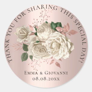 Bridal  Shower 16th Thank Floral White IvoryWreath Classic Round Sticker