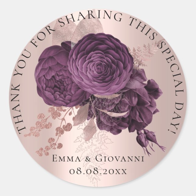 Bridal  Shower 16th Thank Rose Wreath Flowers Classic Round Sticker (Front)