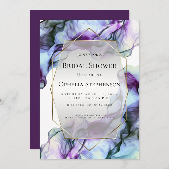 BRIDAL SHOWER | Abstract Watercolor Vibrant Plum Invitation (Front/Back)