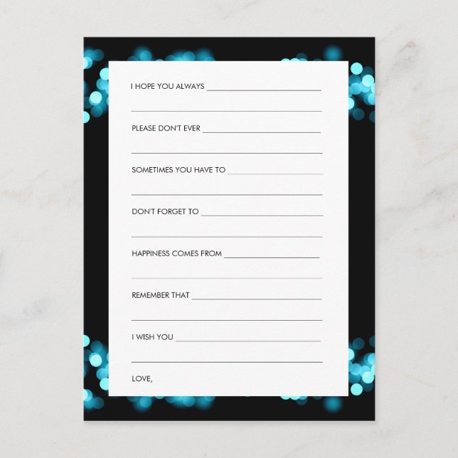 Bridal Shower Advice Card Turquoise Hollywood Glam (Front)