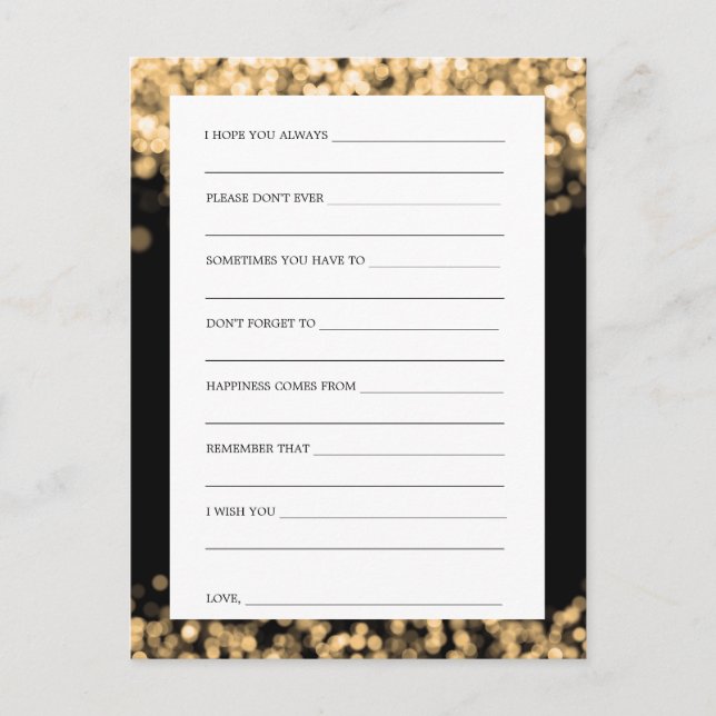 Bridal Shower Advice Cards Gold Lights (Front)