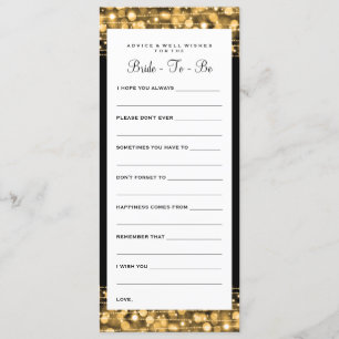 Bridal Shower Advice Cards Party Sparkles Gold
