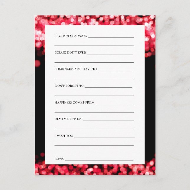 Bridal Shower Advice Cards Red Lights (Front)