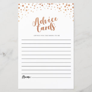Bridal Shower Advice Cards Rose Gold Confetti Game