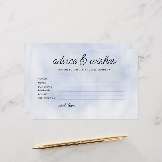 Bridal Shower Advice Game Cloud 9 Pastel Blue Chic Stationery (Front/Back In Situ)