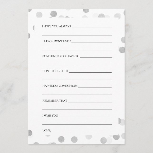 Bridal Shower Advice Silver Foil Glitter Light Card (Front)
