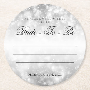 Bridal Shower Advice Silver Shimmer Lights Round Paper Coaster