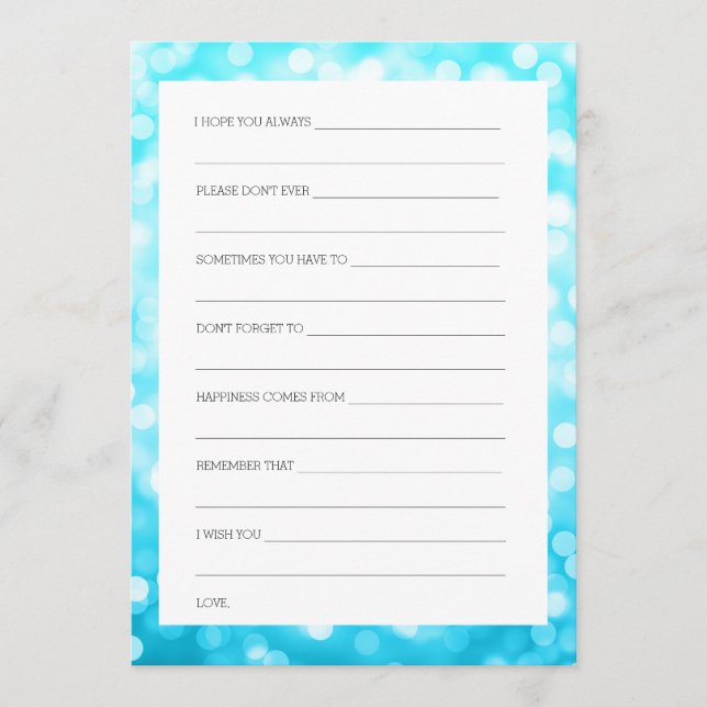Bridal Shower Advice Turquoise Glitter Lights Card (Front)