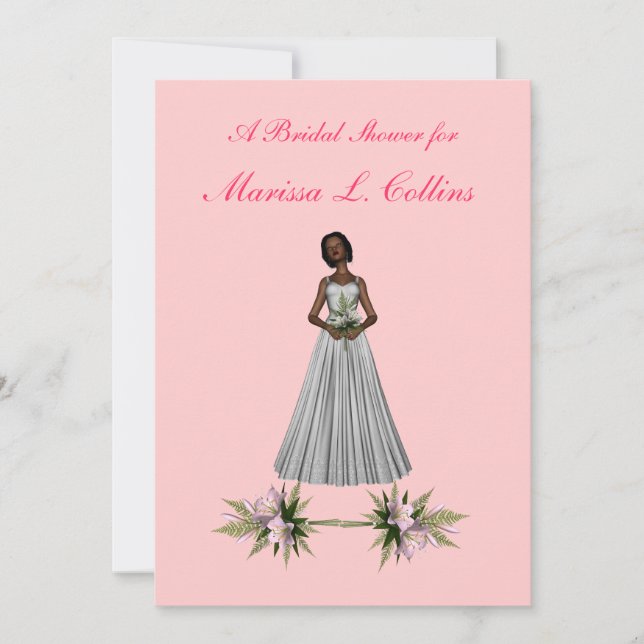 "Bridal Shower" African-Amer Bride [1] w/ Pink Flo Invitation (Front)