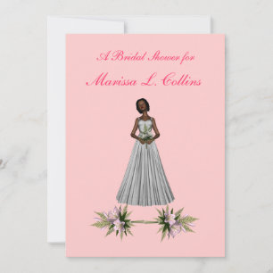 "Bridal Shower" African-Amer Bride [1] w/ Pink Flo Invitation