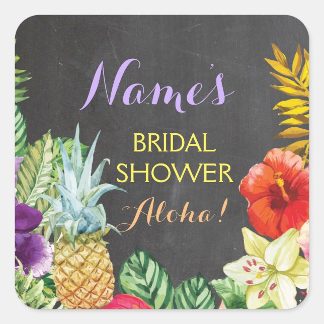 Bridal Shower Aloha Luau Pretty Stickers Labels (Front)