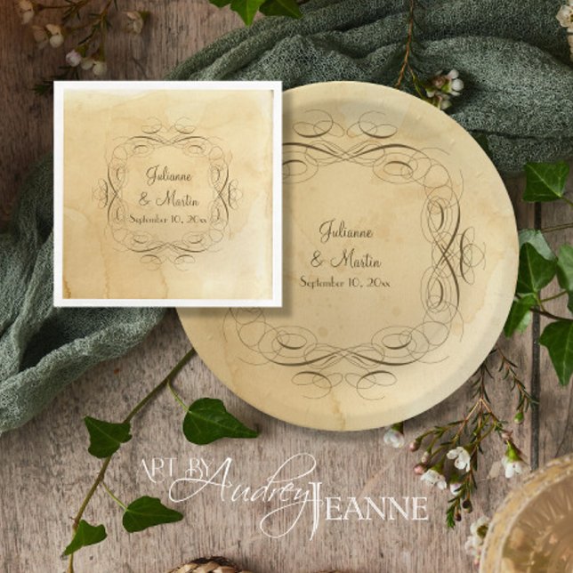 Bridal Shower Antique Vintage Calligraphy Swirls Napkin (Creator Uploaded)