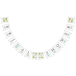 Bridal shower aqua and yellow wild flowers wedding bunting