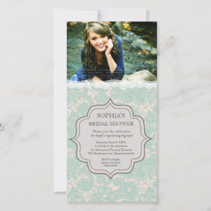 Bridal Shower Aqua Brown Lace Paisley Photo Invite