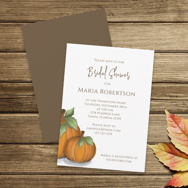 Bridal Shower Autumn Fall Elegant Pumpkins Cute  Invitation (Creator Uploaded)
