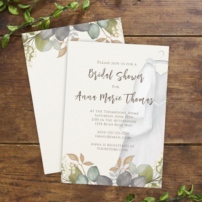 Bridal Shower Autumn Leaves Wedding Dress Elegant  Invitation (Creator Uploaded)