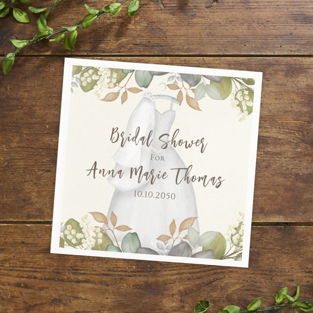 Bridal Shower Autumn Leaves Wedding Dress Elegant Napkin (Creator Uploaded)