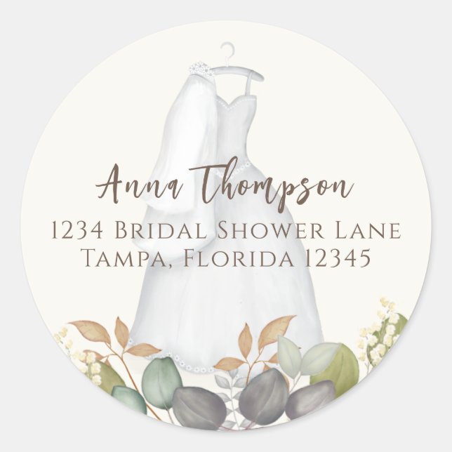 Bridal Shower Autumn Leaves Wedding Elegant Dress Classic Round Sticker (Front)