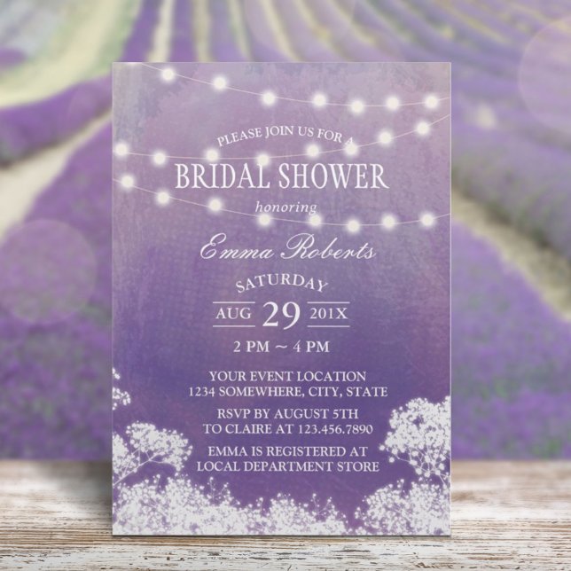 Bridal Shower Baby's Breath Watercolor Purple Invitation (Creator Uploaded)