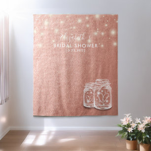 Bridal Shower Backdrop Couple Mason Jars Rose Gold Tapestry