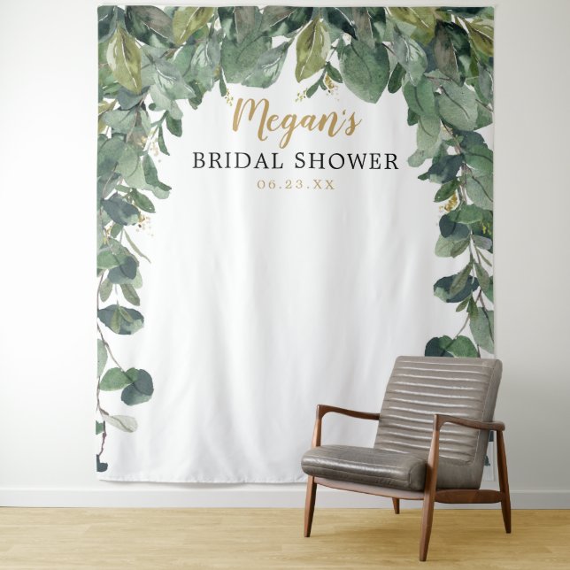Bridal Shower Backdrop - Eucalyptus - Photo Booth Tapestry (In Situ)