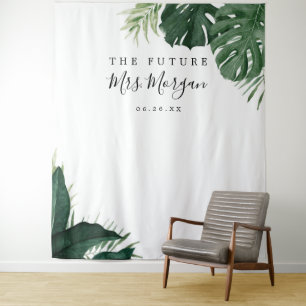 Bridal Shower Backdrop Tropical Monstera Tapestry