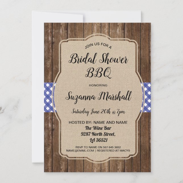 Bridal Shower BBQ Invite Gingham Burlap Invitation (Front)