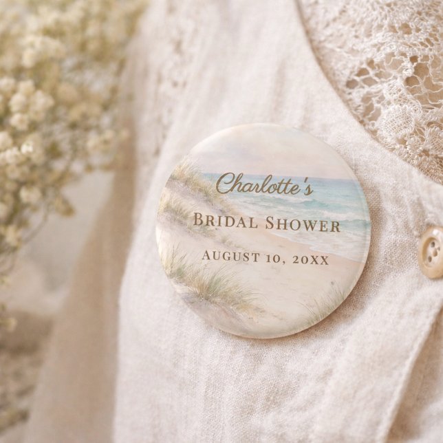 Bridal Shower beach coastal elegant 6 Cm Round Badge (Creator Uploaded)